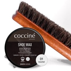 Безцветный защитный крем для обуви - Coccine Shoe Wax, 40 g + Щетка из конского волоса для полировки обуви, 16 см цена и информация | Уход за одеждой и обувью | kaup24.ee