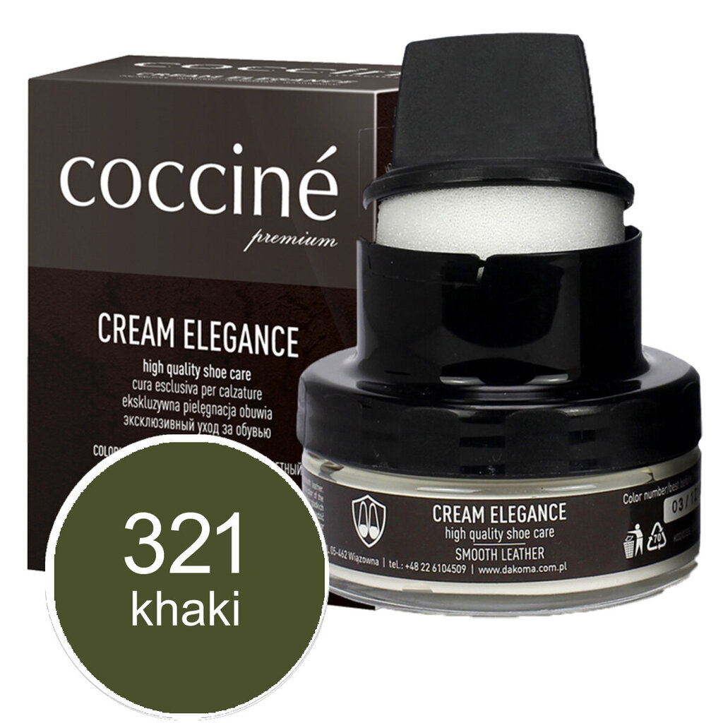 Kreem käsnaga siledale nahale Coccine Cream Elegance, khaki, 50 ml + Poleerimishari naturaalsete hobusejõhvidega, 16 cm цена и информация | Rõivaste ja jalatsite hooldus | kaup24.ee