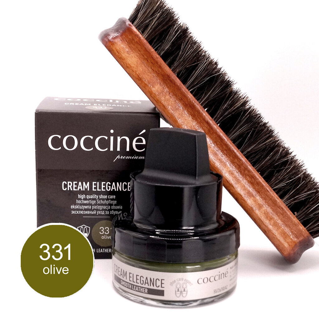 Kreem käsnaga siledale nahale Coccine Cream Elegance, oliiv, 50 ml + Poleerimishari naturaalsete hobusejõhvidega, 16 cm hind ja info | Rõivaste ja jalatsite hooldus | kaup24.ee