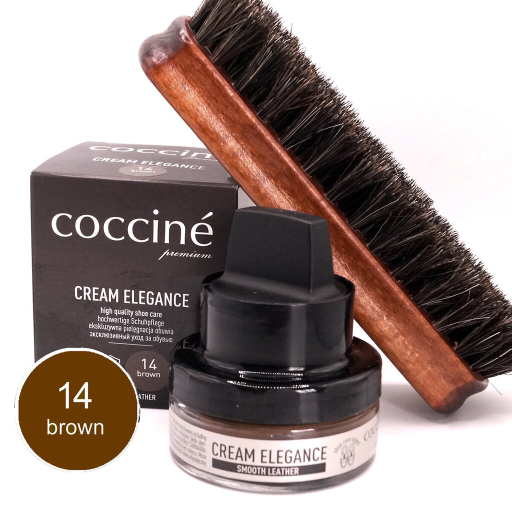 Kreem käsnaga siledale nahale Coccine Cream Elegance, pruun, 50 ml + Poleerimishari naturaalsete hobusejõhvidega, 16 cm цена и информация | Rõivaste ja jalatsite hooldus | kaup24.ee