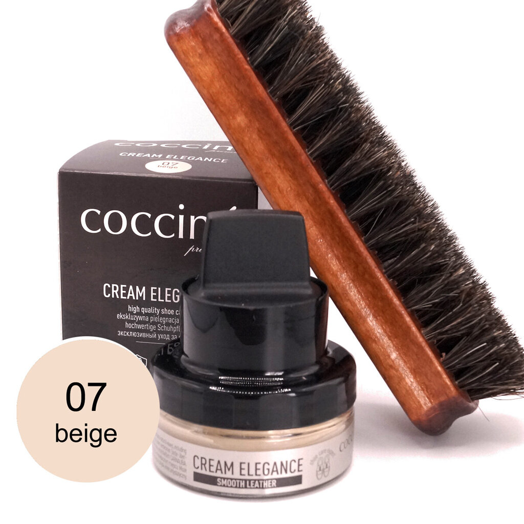 Kreem käsnaga siledale nahale Coccine Cream Elegance, beež, 50 ml + Poleerimishari naturaalsete hobusejõhvidega, 16 cm цена и информация | Rõivaste ja jalatsite hooldus | kaup24.ee