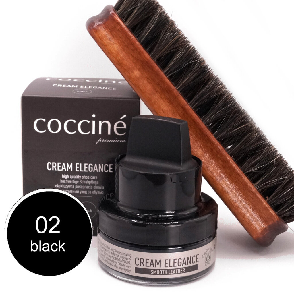 Kreem käsnaga siledale nahale Coccine Cream Elegance, must, 50 ml + Poleerimishari naturaalsete hobusejõhvidega, 16 cm hind ja info | Rõivaste ja jalatsite hooldus | kaup24.ee