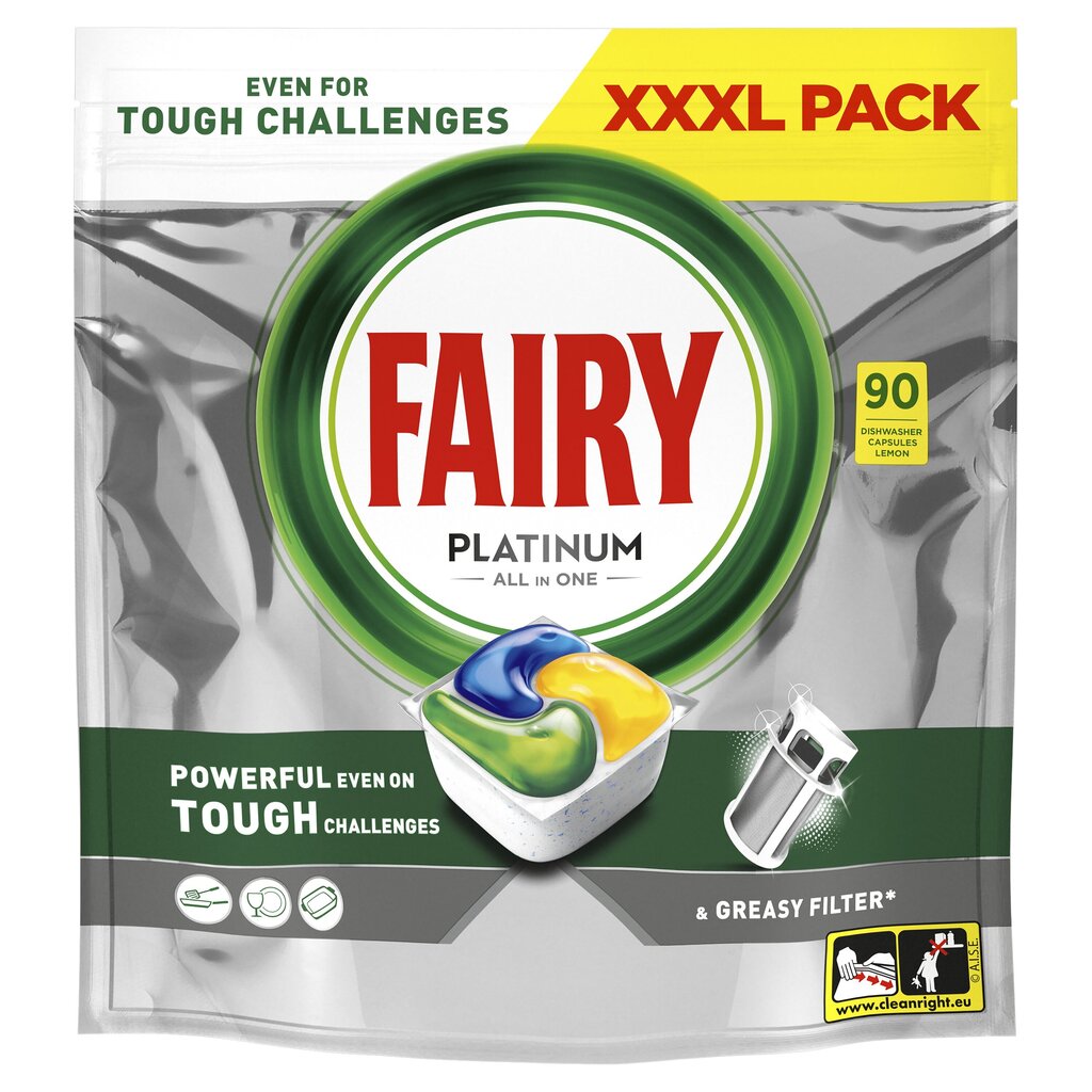 Fairy Platinum All in One’i Nõudepesumasina Tabletid Lemon, 90 tk hind ja info | Nõudepesuvahendid | kaup24.ee