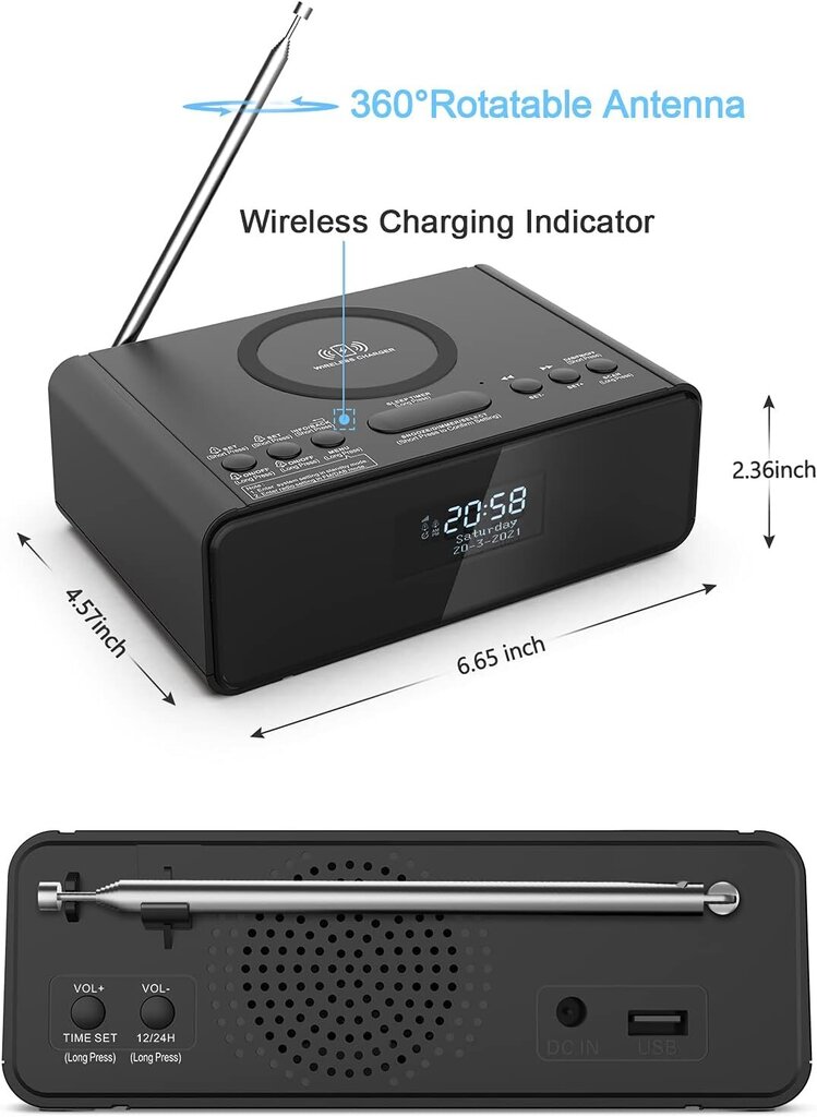 Digitaalne DAB & FM raadio äratuskell, must цена и информация | Raadiod ja äratuskellad | kaup24.ee