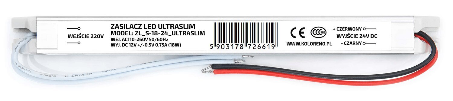 Ultra Slim 24V 18W 0.75A toiteallikas IP20 цена и информация | Toiteplokid | kaup24.ee