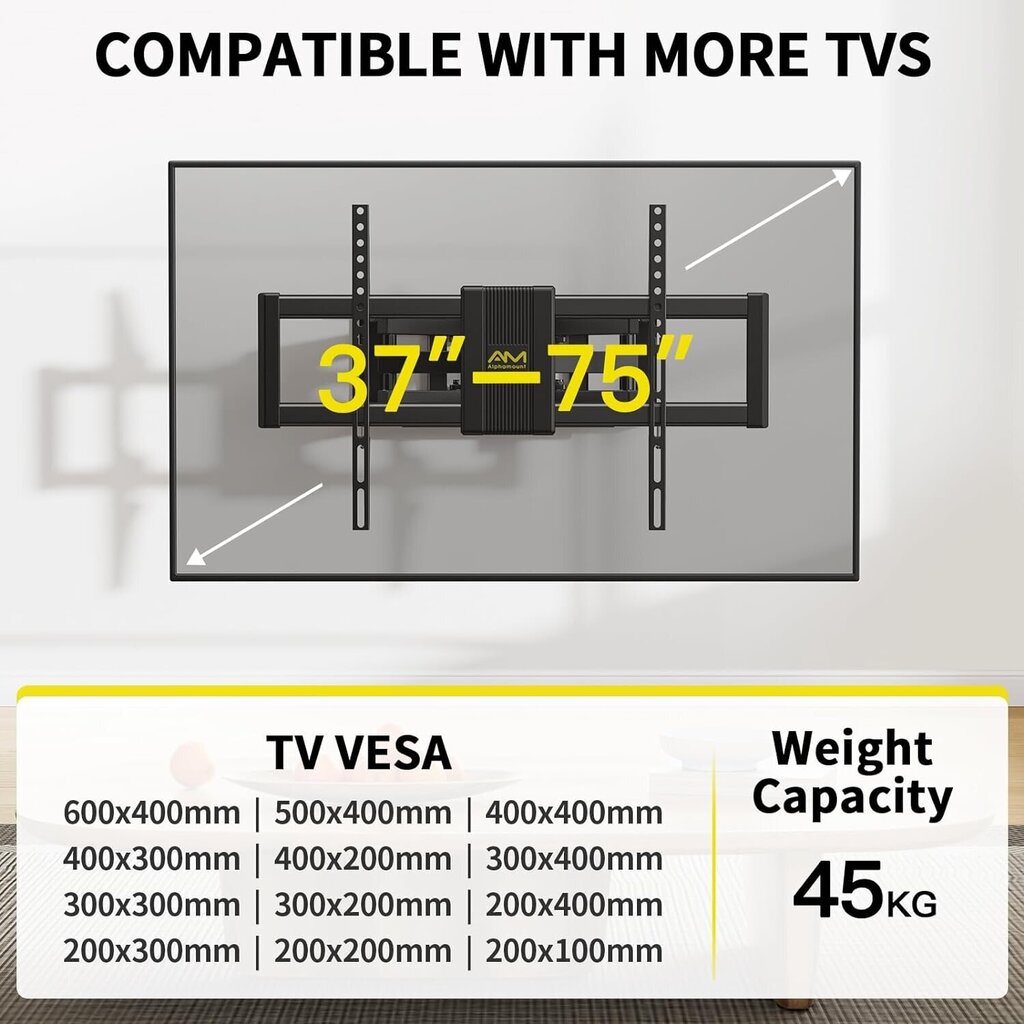 Alphamount B0C3LQ8VZQ 37-75" hind ja info | Teleri seinakinnitused ja hoidjad | kaup24.ee