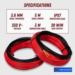 Нагревательный кабель Ryxon™ HC-20-05, 0.5 м², 5 м, 100Вт цена и информация | Нагревательные коврики для пола и зеркал | kaup24.ee