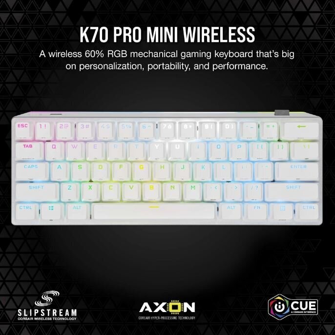 Corsair K70 Pro RGB Mini, Cherry MX Red, White, US hind ja info | Klaviatuurid | kaup24.ee