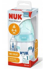 Стеклянная бутылочка Nuk First Choice+ 0-6 месяцев, 120 мл, синего цвета цена и информация | Бутылочки и аксессуары | kaup24.ee