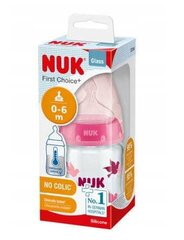 Стеклянная бутылочка Nuk First Choice+ 0-6 месяцев, 120 мл, розового цвета цена и информация | Бутылочки и аксессуары | kaup24.ee