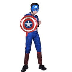 Костюм «Капитана Америка» супергероя, маска, щит с мышцами, р. 130-140, 10-12 лет цена и информация | Карнавальные костюмы | kaup24.ee