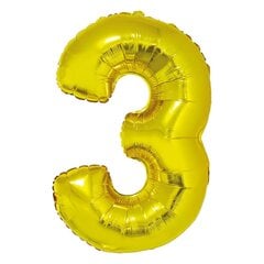 Foolium õhupall number 3 kuldne heelium õhku 86cm hind ja info | Õhupallid | kaup24.ee