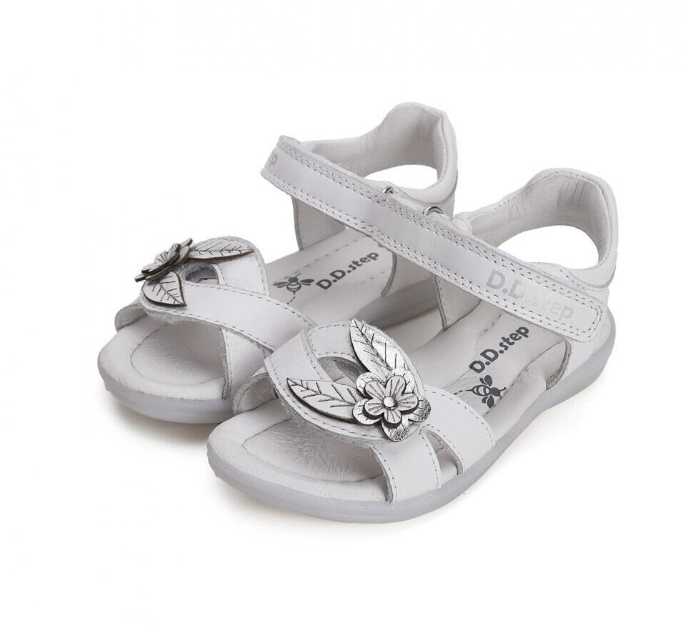 Nahast sandaalid tüdrukutele D.D. Step, valge цена и информация | Laste sandaalid | kaup24.ee