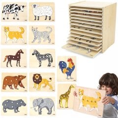 Puidust puslede komplekt Viga loomad, 12 tk hind ja info | Imikute mänguasjad | kaup24.ee