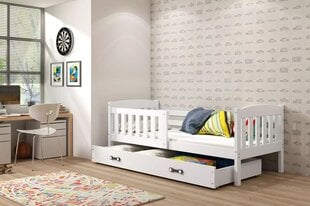 Детская кроватка Mias с матрацем и выдвижным ящиком 160x80см, белый мебельный щит, дерево цена и информация | Детские кровати | kaup24.ee