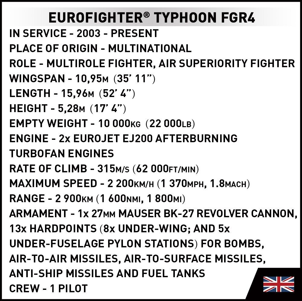 Konstruktor Cobi Klocki Eurofighter Typhoon FGR4, 577 цена и информация | Klotsid ja konstruktorid | kaup24.ee