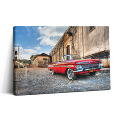 Seinapilt Punane vana auto Colombia linnaosas hind ja info | Seinapildid | kaup24.ee