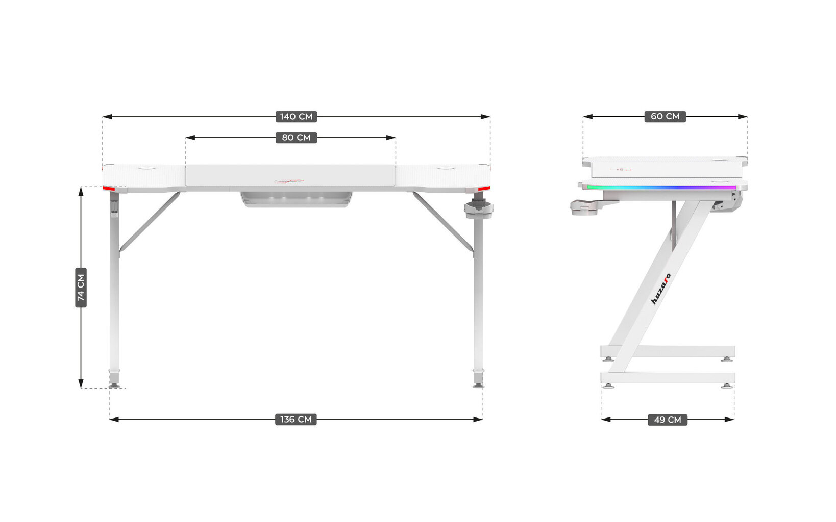 Mängurilaud Huzaro Hero 3.3 valge RGB hind ja info | Arvutilauad, kirjutuslauad | kaup24.ee