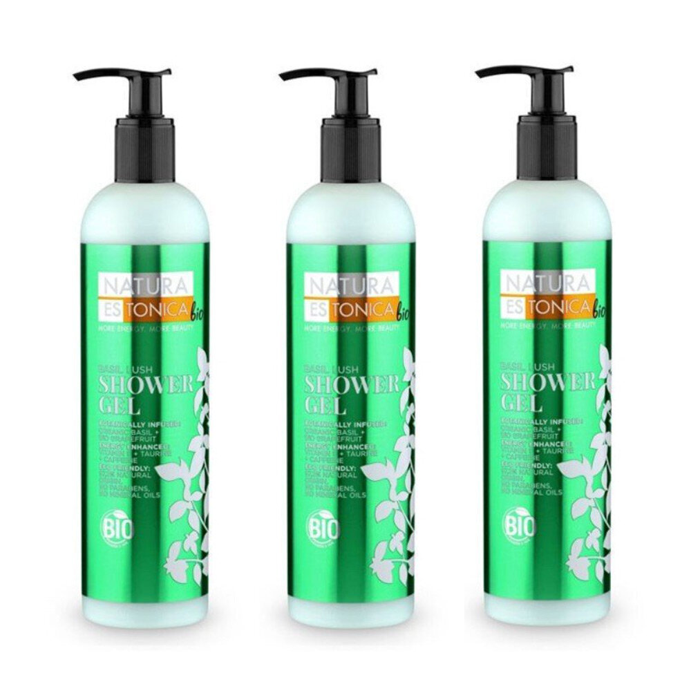 Dušigeel Natura Estonica Bio Basil Lush, 3x400 ml цена и информация | Dušigeelid, õlid | kaup24.ee