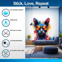 Цветная кошка в очках - настенная наклейка на виниле цена и информация | Декоративные наклейки | kaup24.ee