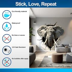 Наклейка на стену 3D голова слона, иллюзия трещины 89 цена и информация | Декоративные наклейки | kaup24.ee