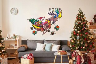 Веселый Санта в очках на санях - Наклейка на стену для дома цена и информация | Декоративные наклейки | kaup24.ee