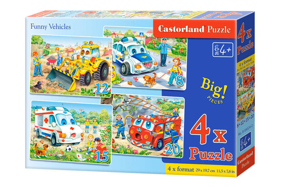 Puslede komplekt Castorland Funny Vehicles 4in1 цена и информация | Pusled | kaup24.ee