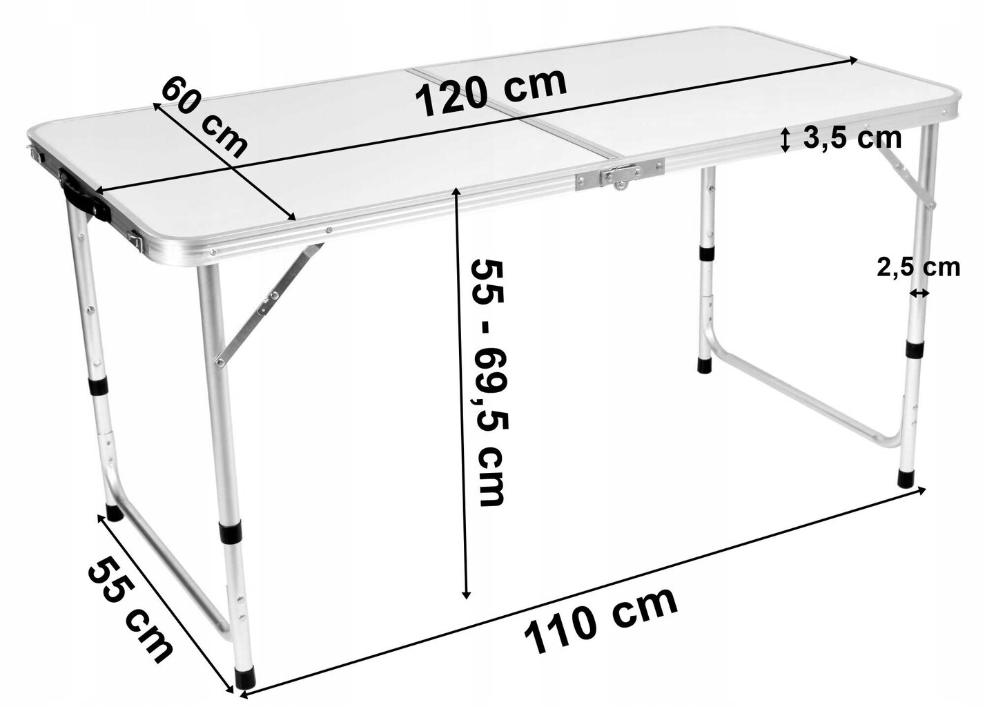 Kokkupandav matkalaud, 120x60 cm, valge цена и информация | Matkamööbel | kaup24.ee