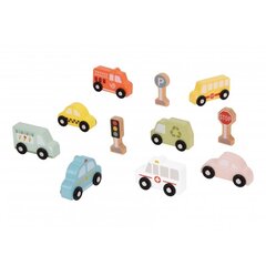 Puidust sõidukite ja liiklusmärkide komplekt karbis, TOOKY TOY hind ja info | Poiste mänguasjad | kaup24.ee
