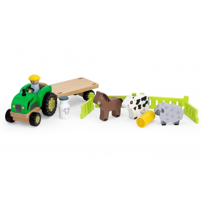 Puidust traktori ja tarvikute komplekt Viga hind ja info | Imikute mänguasjad | kaup24.ee