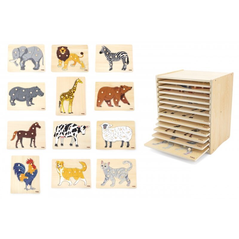 Puidust Montessori pusle komplekt koos statiiviga, loomad, VIGA цена и информация | Arendavad mänguasjad | kaup24.ee
