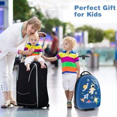 Детский чемодан с 2-х ступенчатой телескопической ручкой Costway, космонавты ,синий цена и информация | Чемоданы, дорожные сумки | kaup24.ee
