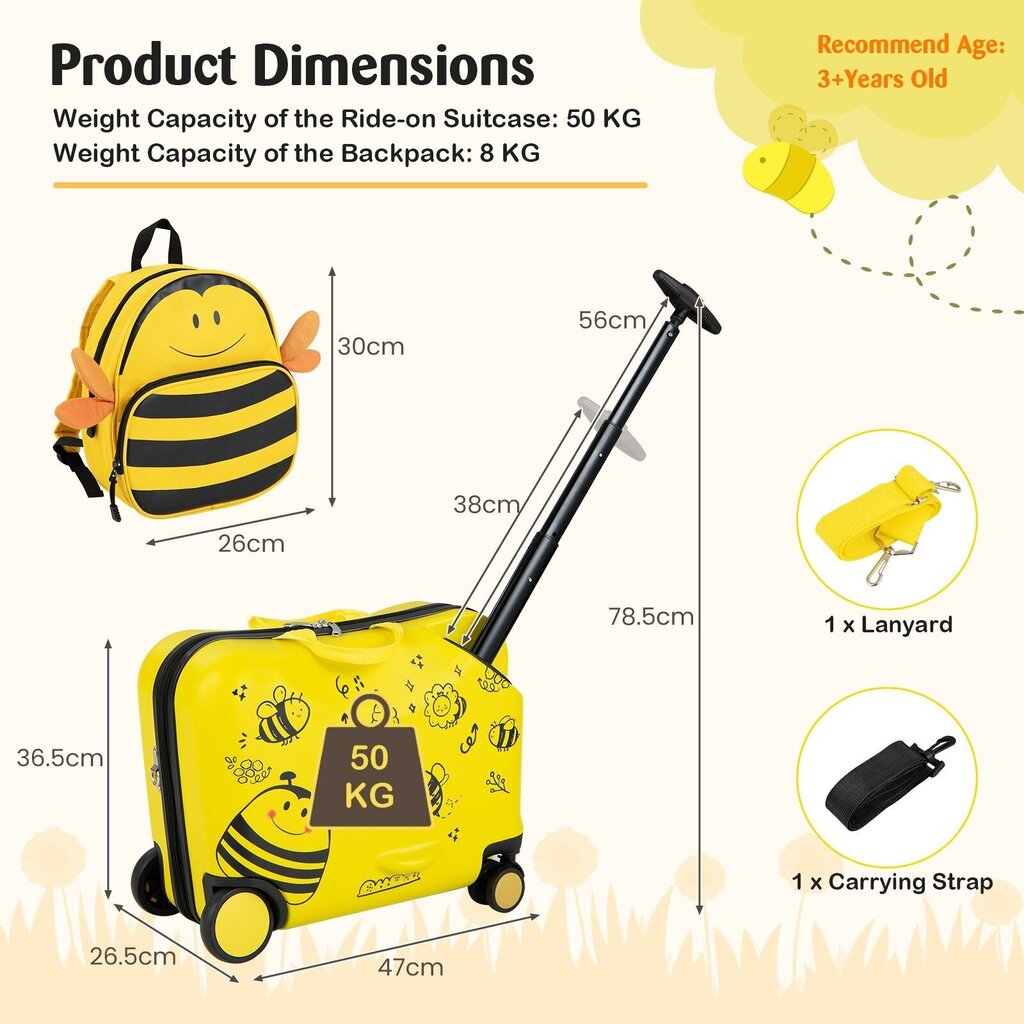 2-osaline laste pagasikomplekt, seljakott + kohver, Costway цена и информация | Kohvrid, reisikotid | kaup24.ee