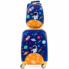 Комплект детского багажа из 2 предметов, ручная кладь + рюкзак, космонавт, Costway цена и информация | Чемоданы, дорожные сумки | kaup24.ee