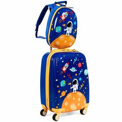 Комплект детского багажа из 2 предметов, ручная кладь + рюкзак, космонавт, Costway цена и информация | Чемоданы, дорожные сумки | kaup24.ee