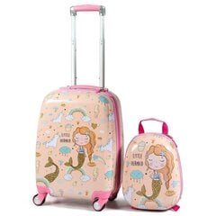2-osaline laste pagasikomplekt, kaasaskantav kohver + seljakott, merineitsi, Costway hind ja info | Kohvrid, reisikotid | kaup24.ee