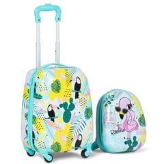 2-osaline laste pagasikomplekt, kaasaskantav kohver + seljakott, flamingo, Costway hind ja info | Kohvrid, reisikotid | kaup24.ee