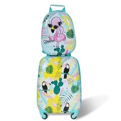 2-osaline laste pagasikomplekt, kaasaskantav kohver + seljakott, flamingo, Costway hind ja info | Kohvrid, reisikotid | kaup24.ee