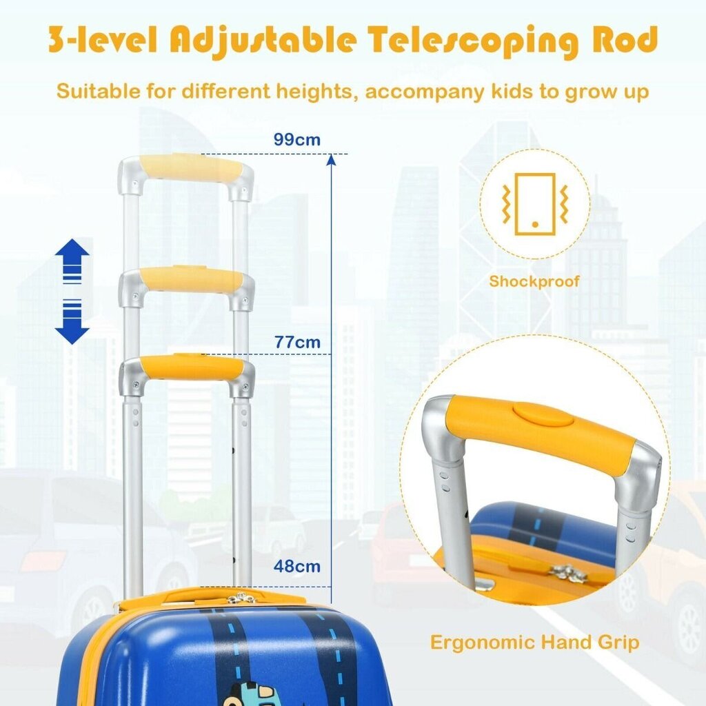 2-osaline laste pagasikomplekt, kaasaskantav kohver + seljakott, auto, Costway hind ja info | Kohvrid, reisikotid | kaup24.ee