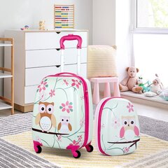 2-osaline laste pagasikomplekt, kaasaskantav kohver + seljakott, öökull, Costway hind ja info | Kohvrid, reisikotid | kaup24.ee