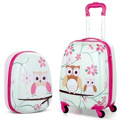 Комплект детского багажа из 2 предметов, ручная кладь + рюкзак, сова, Costway цена и информация | Чемоданы, дорожные сумки | kaup24.ee