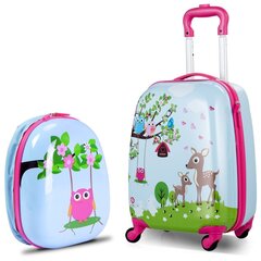 Комплект детского багажа из 2 предметов, ручная кладь + рюкзак, лесной, Costway цена и информация | Чемоданы, дорожные сумки | kaup24.ee