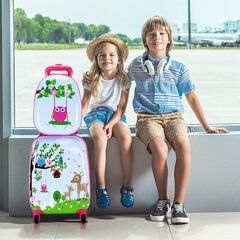 Комплект детского багажа из 2 предметов, ручная кладь + рюкзак, лесной, Costway цена и информация | Чемоданы, дорожные сумки | kaup24.ee