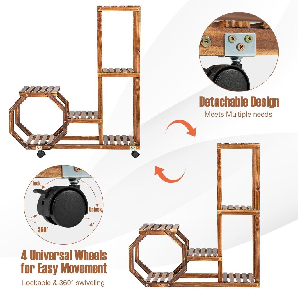 Lukustatavate ja eemaldatavate ratastega taimealus 107 x 29 x 74 cm Costway hind ja info | Vaasid, alused, redelid lilledele | kaup24.ee
