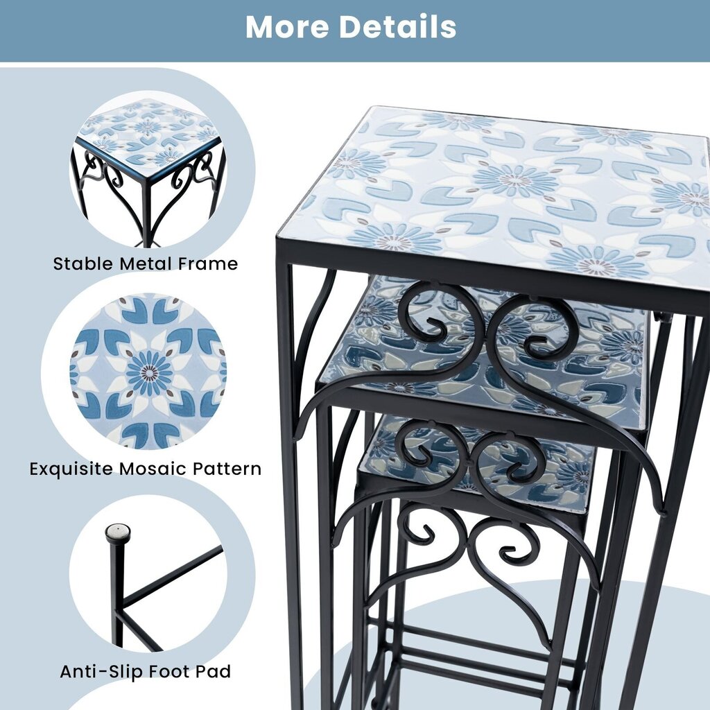Mosaiikplaatidega metallist taimealuse komplekt Costway, 3-osaline hind ja info | Vaasid, alused, redelid lilledele | kaup24.ee
