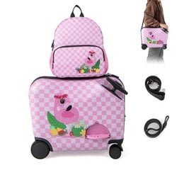 Детский чемодан-2 предмета + рюкзак Costway, фламинго цена и информация | Чемоданы, дорожные сумки | kaup24.ee