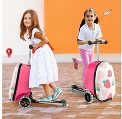 Детский чемодан и самокат 2 в 1 со светодиодными колесами Costway, клубника цена и информация | Чемоданы, дорожные сумки | kaup24.ee