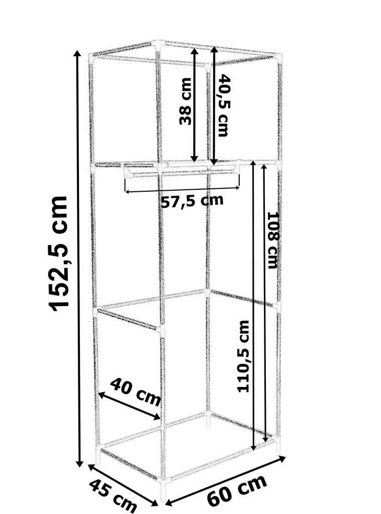 Tekstiilist riidekapp 60 x 152,5 x 45 cm hind ja info | Kapid | kaup24.ee