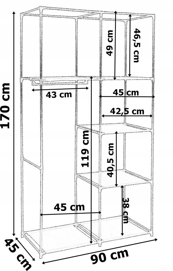 Tekstiilist riidekapp 90 x 170 x 45 cm hind ja info | Kapid | kaup24.ee