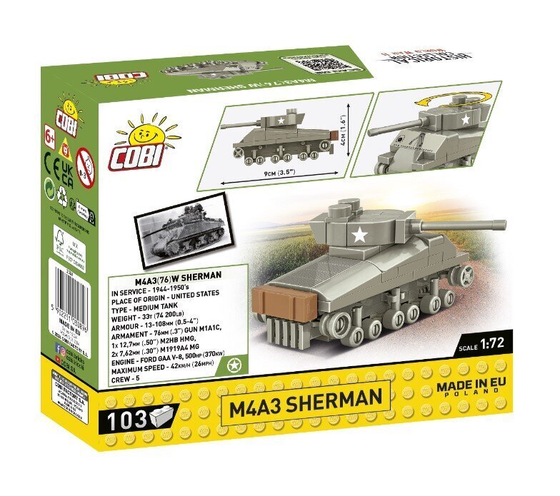 Konstruktor Cobi M4 Sherman, 103 tk цена и информация | Klotsid ja konstruktorid | kaup24.ee